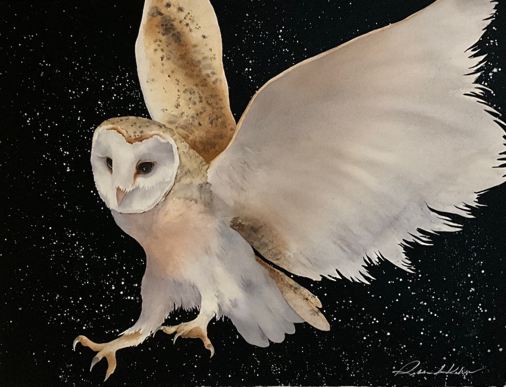 "CELESTIAL FLIGHT 2" ORIGINAL WATERCOLOR WITH GOLD LEAF/FRAMED