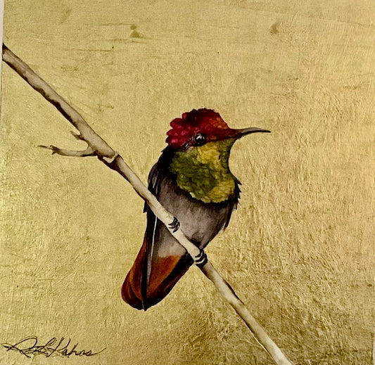 "LITTLE JEWEL OF THE FOREST 21" ORIGINAL WATERCOLOR WITH GOLD LEAF/FRAMED