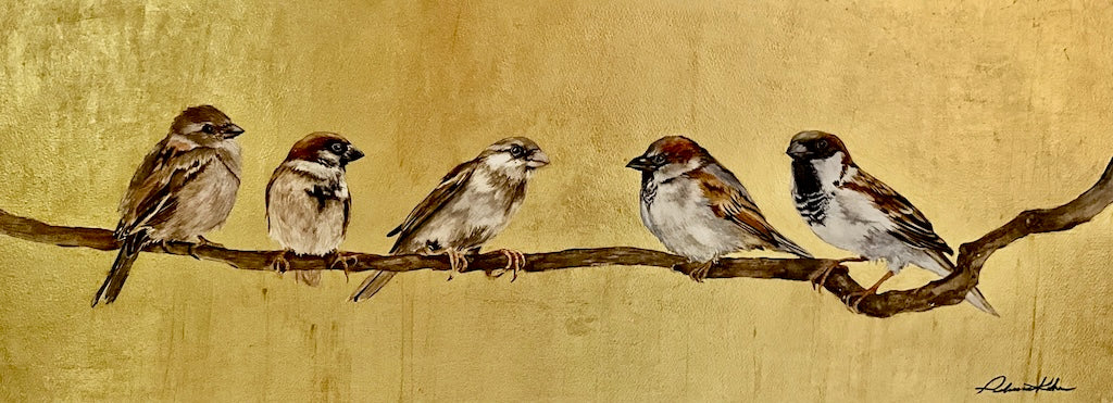 "SOMETHING TO TALK ABOUT" ORIGINAL WATERCOLOR WITH GOLD LEAF/FRAMED