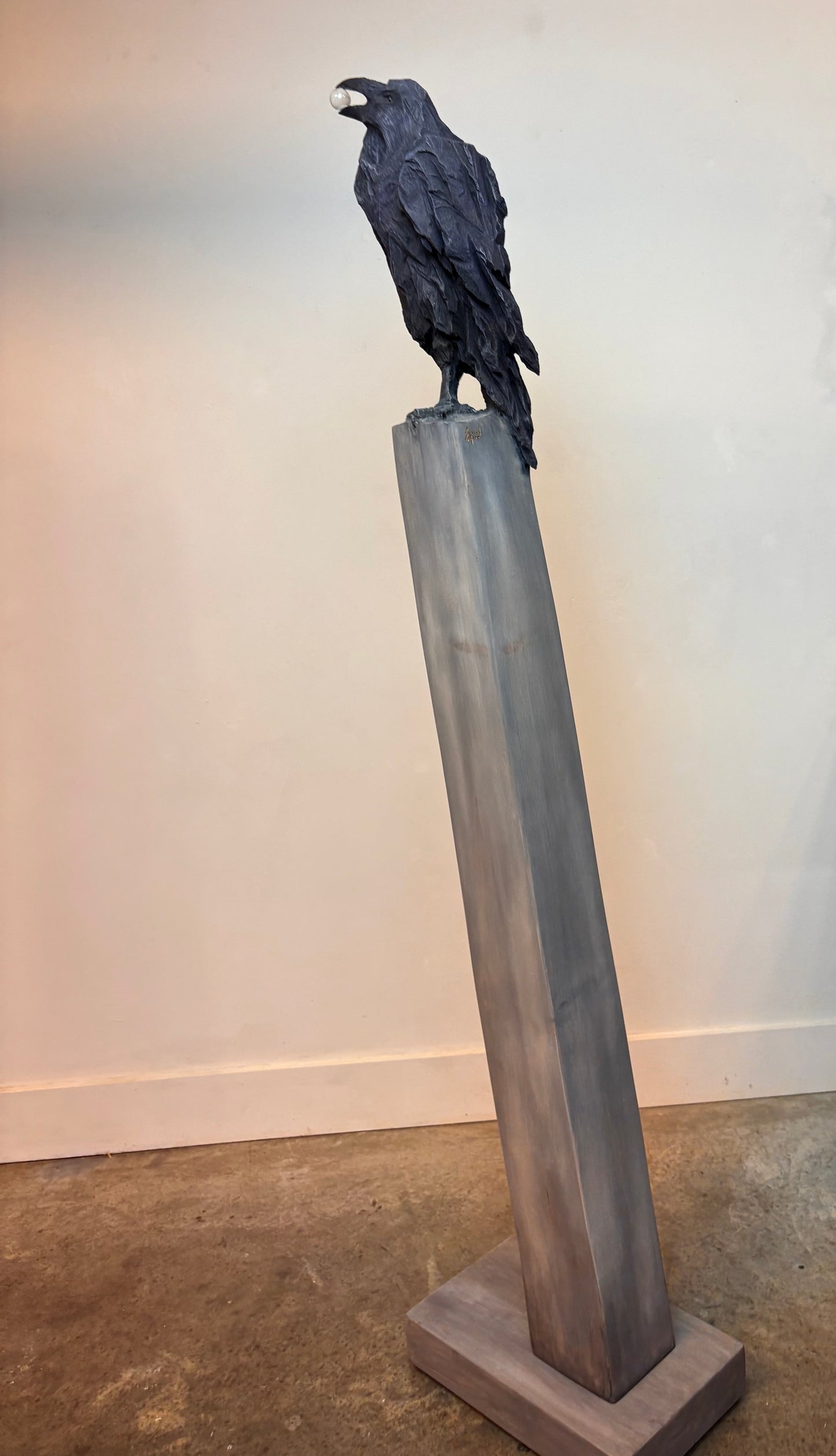 "RAVEN'S GIFT" HAND CARVED WHITE PINE SCULPTURE