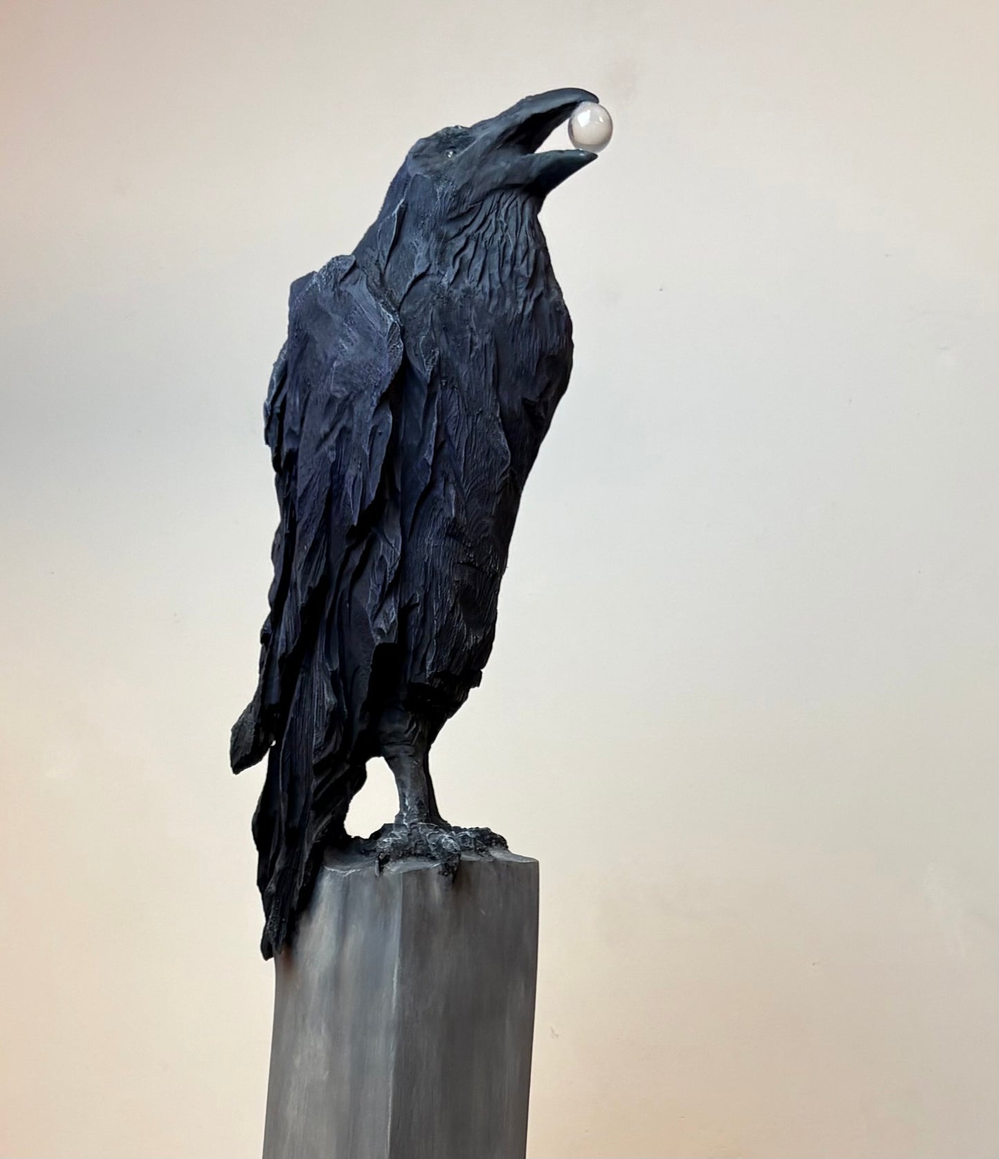 "RAVEN'S GIFT" HAND CARVED WHITE PINE SCULPTURE