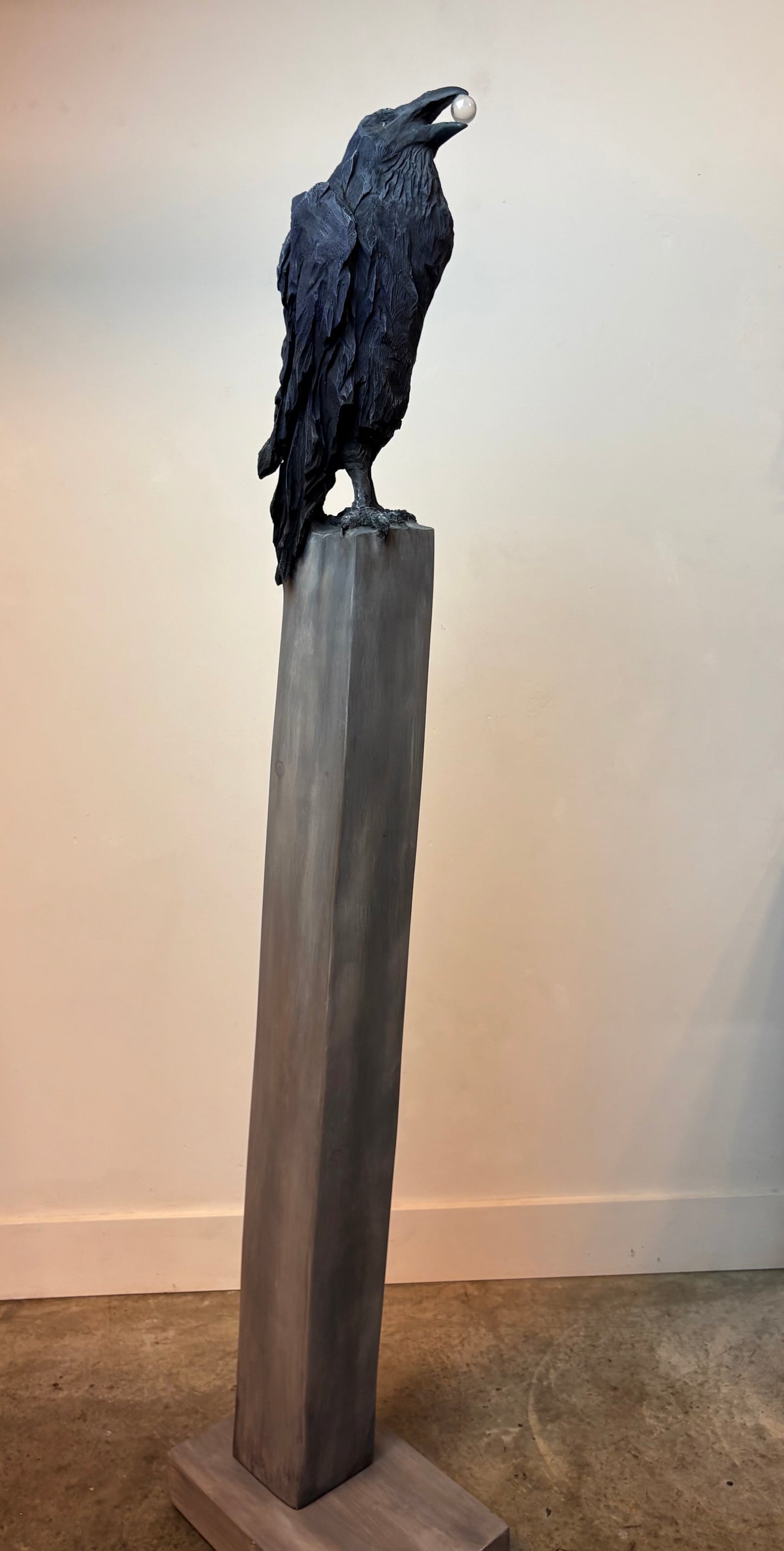 "RAVEN'S GIFT" HAND CARVED WHITE PINE SCULPTURE