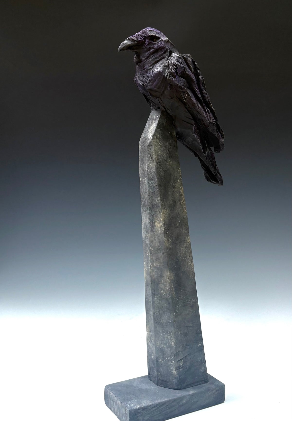 "RAVEN'S WHISPER" HAND CARVED WHITE PINE SCULPTURE WITH CHALK PAINT