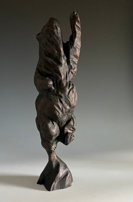 "REACH FOR THE STARS" HAND CARVED WALNUT SCULPTURE WITH METAL COATING