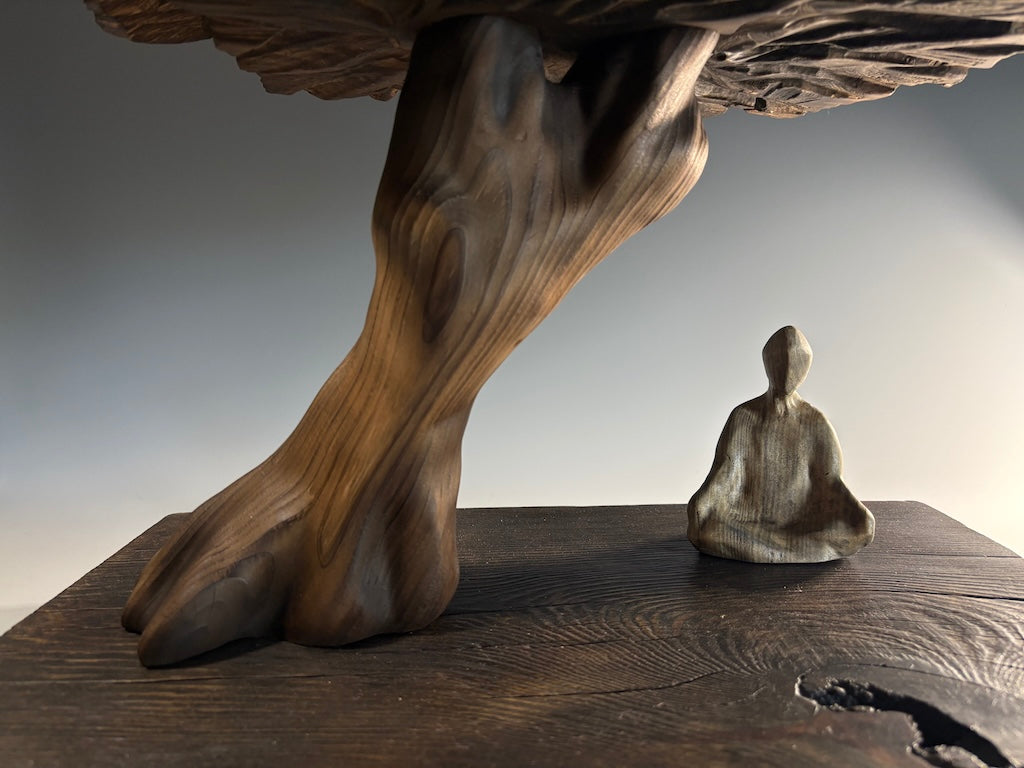 "REFLECTION" WHITE PINE AND MAPLE HAND CARVED WOOD SCULPTURE