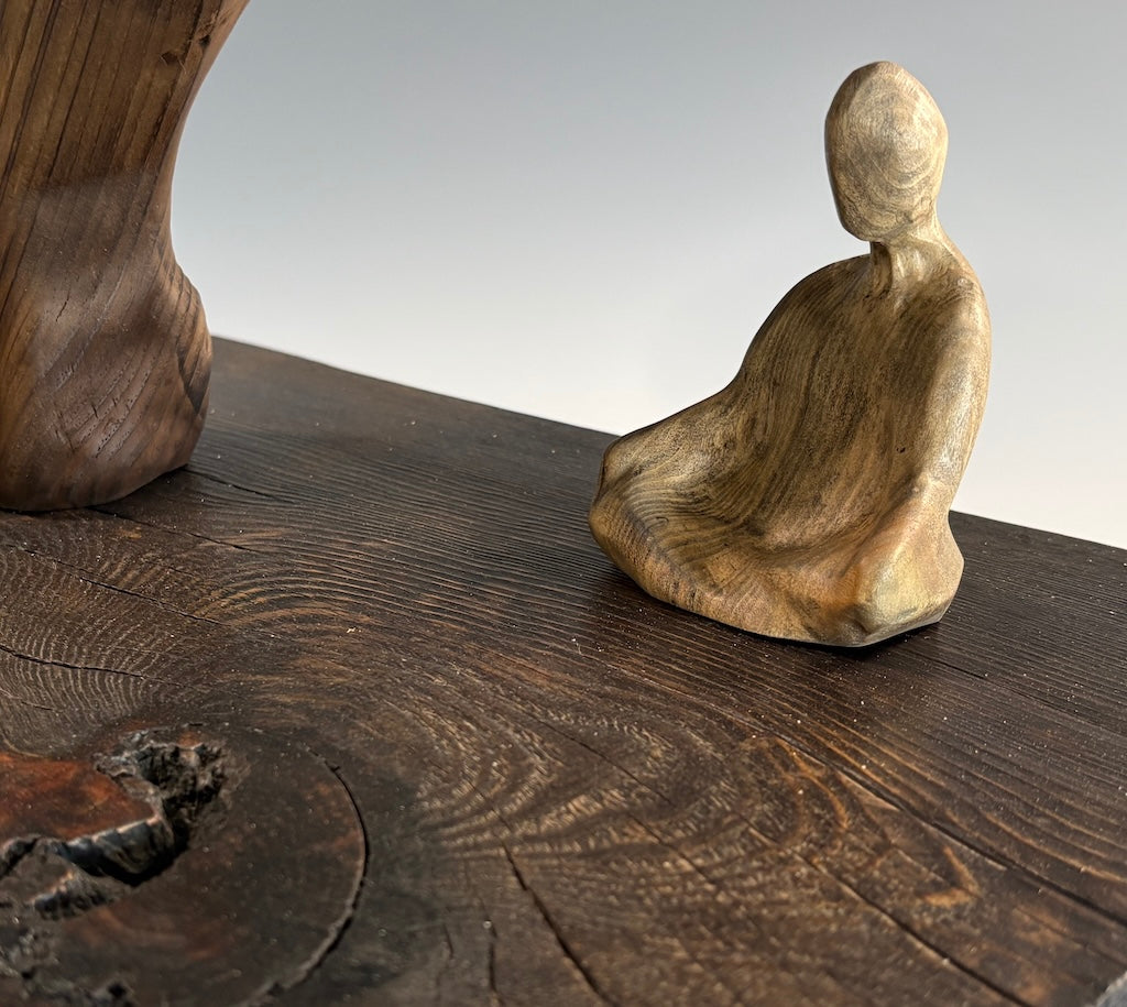 "REFLECTION" WHITE PINE AND MAPLE HAND CARVED WOOD SCULPTURE