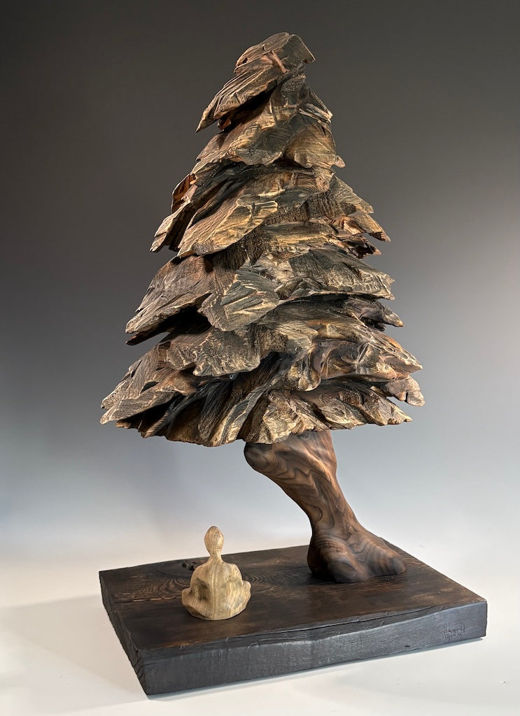 "REFLECTION" WHITE PINE AND MAPLE HAND CARVED WOOD SCULPTURE