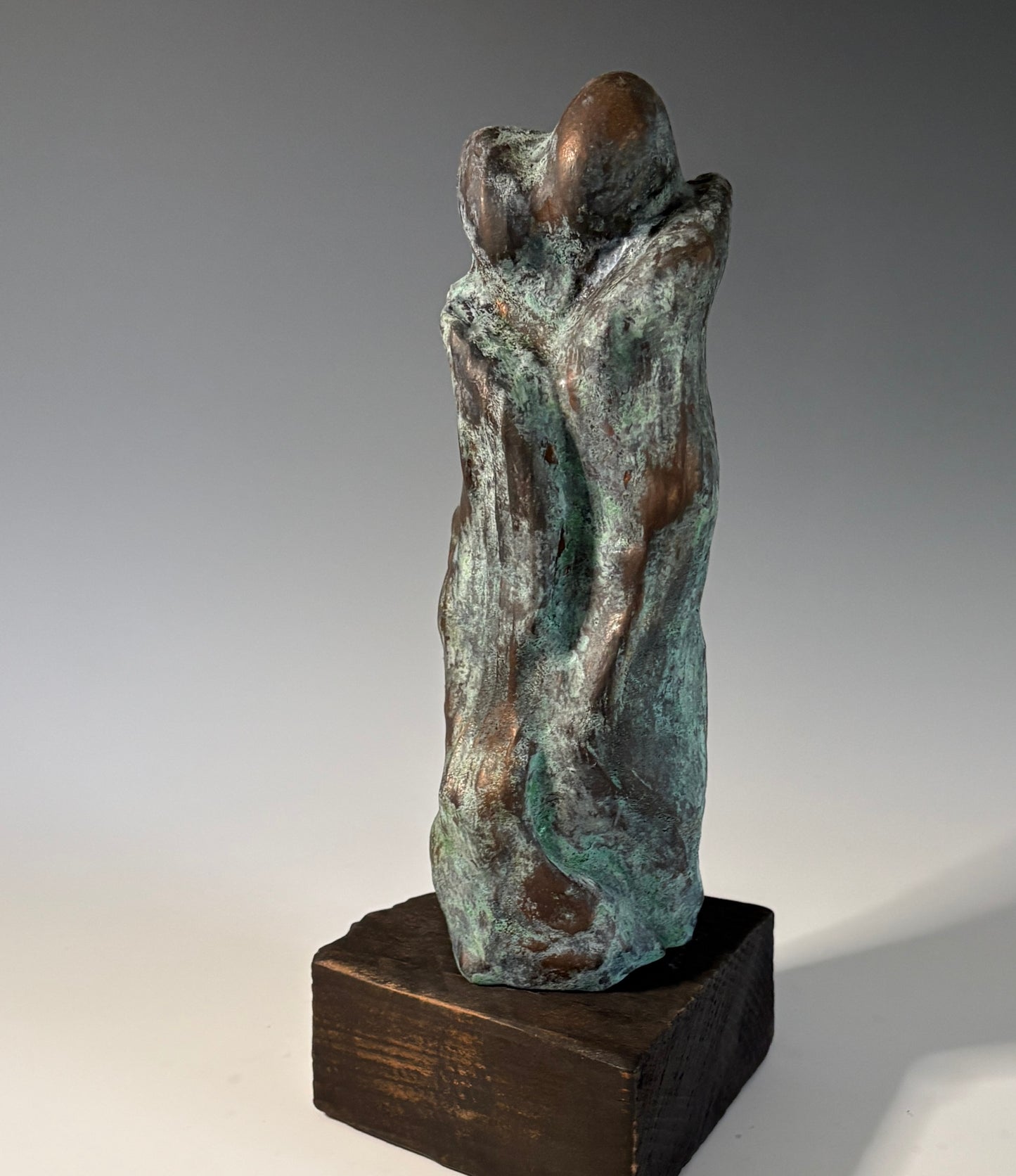 "REFUGE" HAND CARVED DOUGLAS FIR SCULPTURE WITH BRONZE COATING