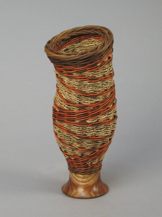 RUSTY PITCHER WITH WALNUT MIXED MEDIA BASKETRY