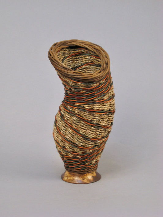 RUSTY TWISTER MIXED MEDIA BASKETRY WITH WALNUT BASE