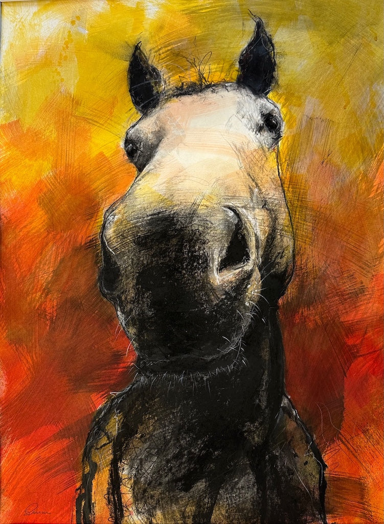 "CHARCOAL WHISPERS IN A RADIANT SKY" ORIGINAL MIXED MEDIA DRAWING/FRAMED
