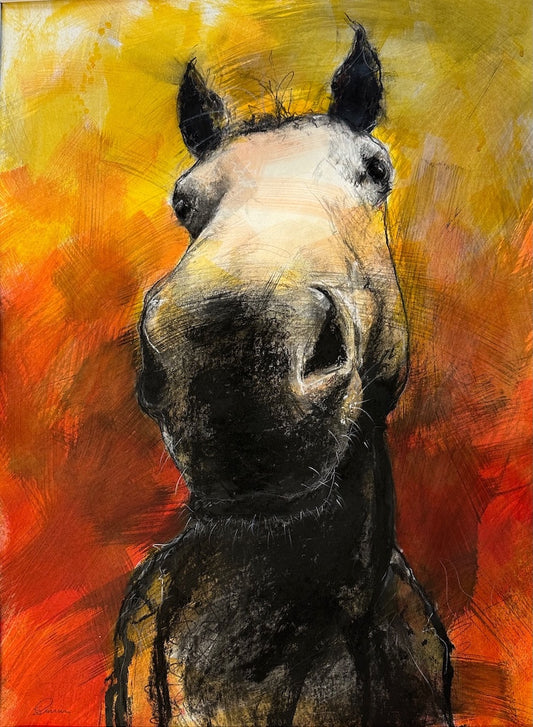 "CHARCOAL WHISPERS IN A RADIANT SKY" ORIGINAL MIXED MEDIA PAINTING/FRAMED