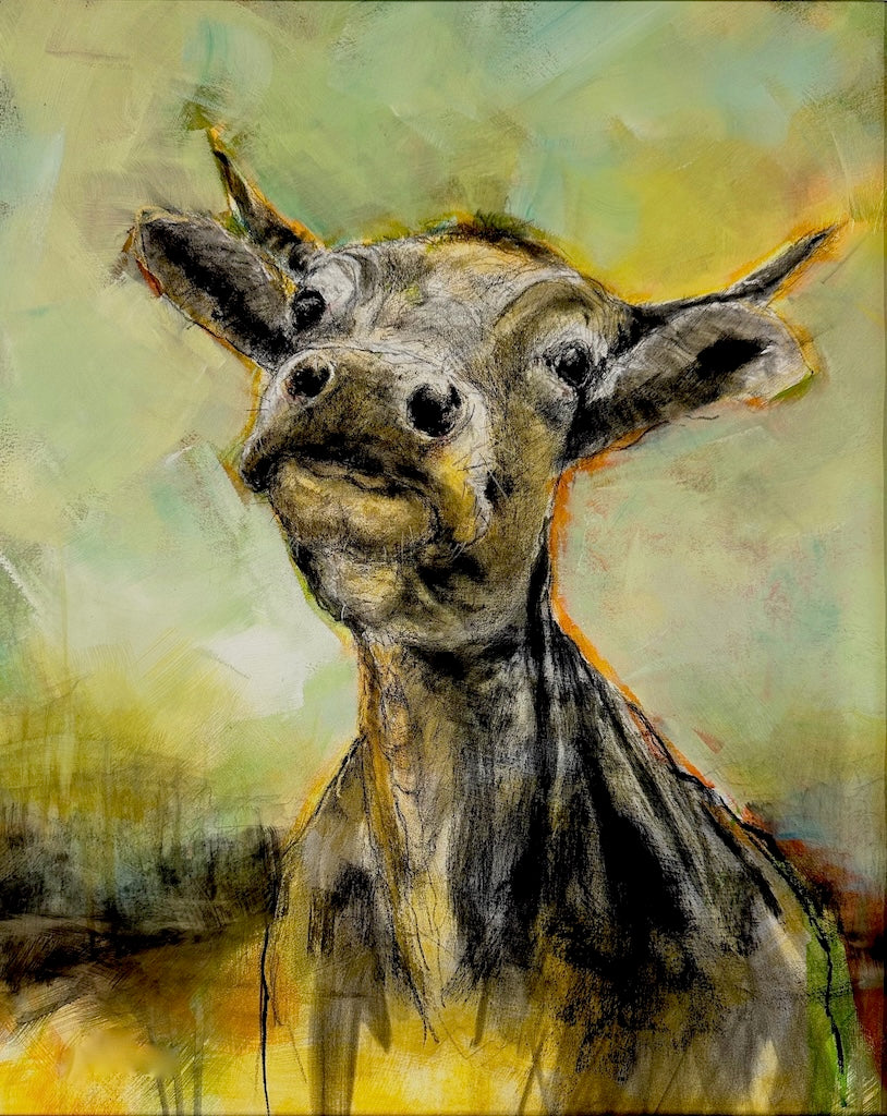 "COLORFUL CONTEMPLATION" ORIGINAL MIXED MEDIA DRAWING/FRAMED