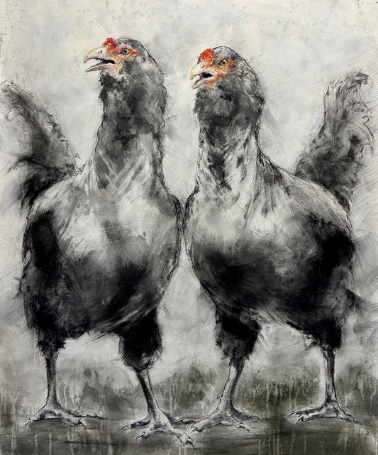 "CONVERSATIONS IN FEATHERED HARMONY" ORIGINAL MIXED MEDIA PAINTING/FRAMED