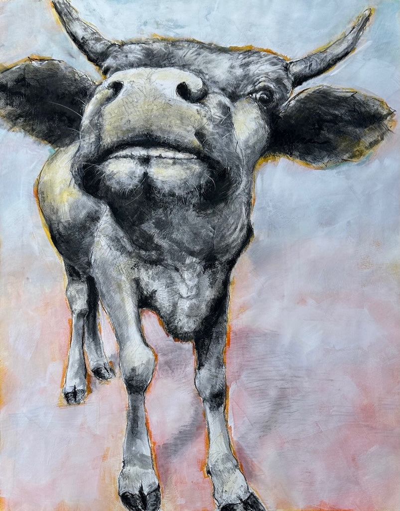 "ELEGANCE IN SKEWED PERSPECTIVE" ORIGINAL MIXED MEDIA DRAWING/FRAMED