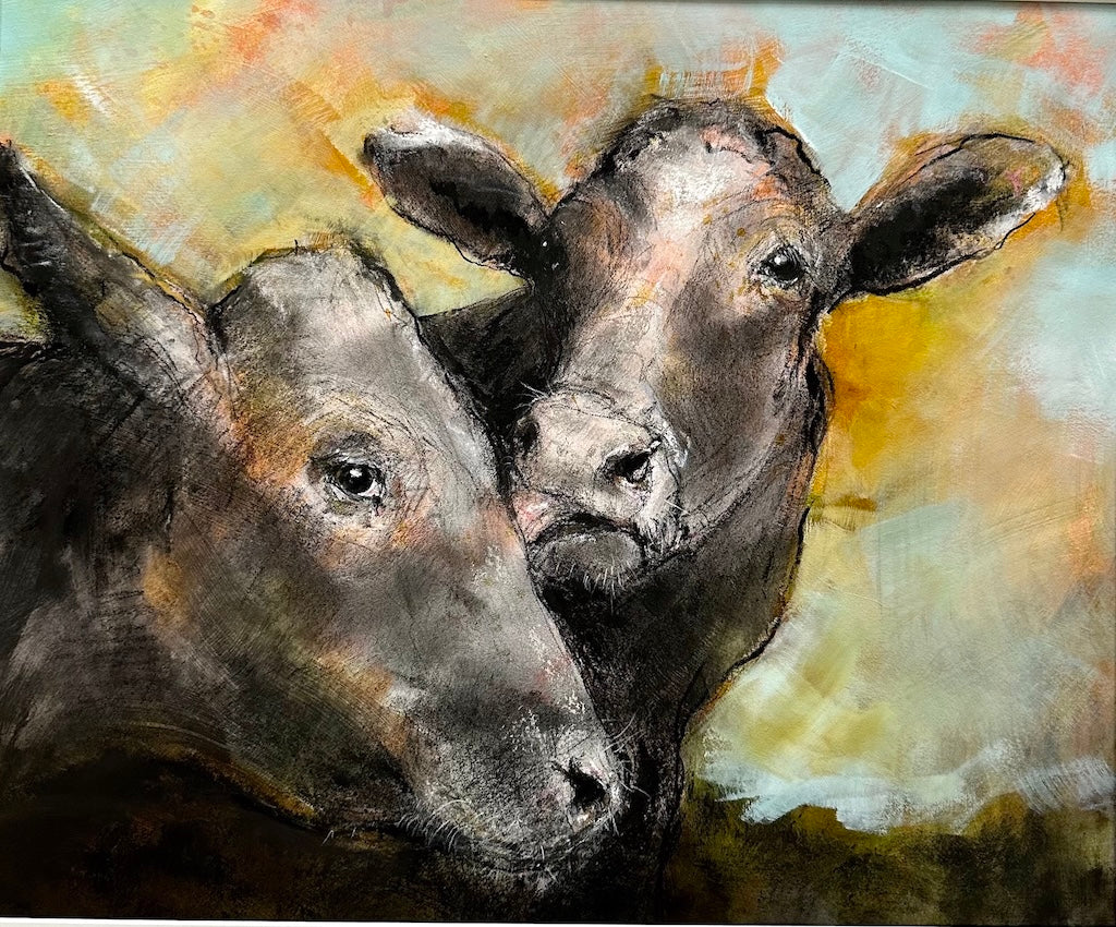 "GENTLE COMPANIONSHIP" ORIGINAL MIXED MEDIA DRAWING/FRAMED