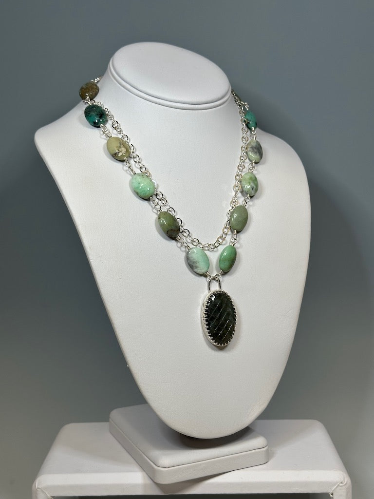 PERUVIAN OPAL, LABRADORITE AND  STERLING SILVER NECKLACE N3051