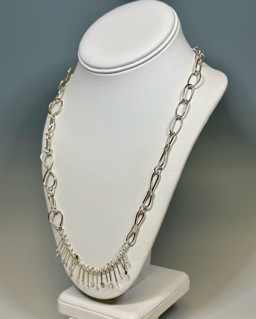 STERLING SILVER MULTI TEXTURE CHAIN NECKLACE N3063