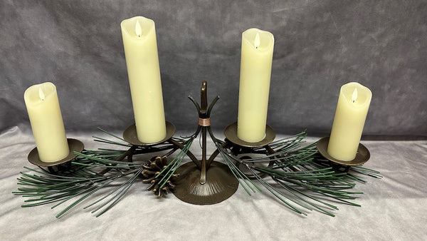 4 CANDLE HAND FORGED PINE CONE CENTERPIECE