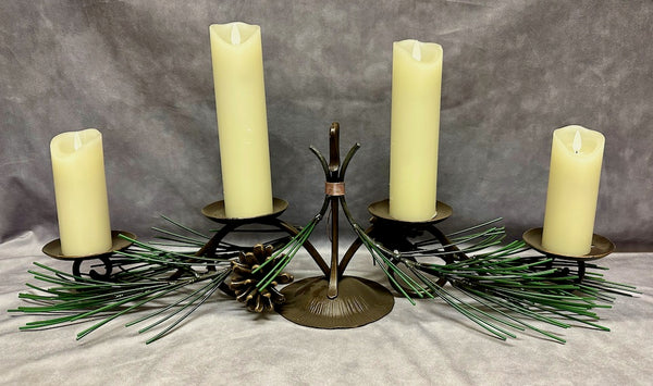 4 CANDLE HAND FORGED PINE CONE CENTERPIECE