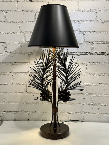 BLACK PINE CONE TABLE LAMP WITH BLACK SHADE