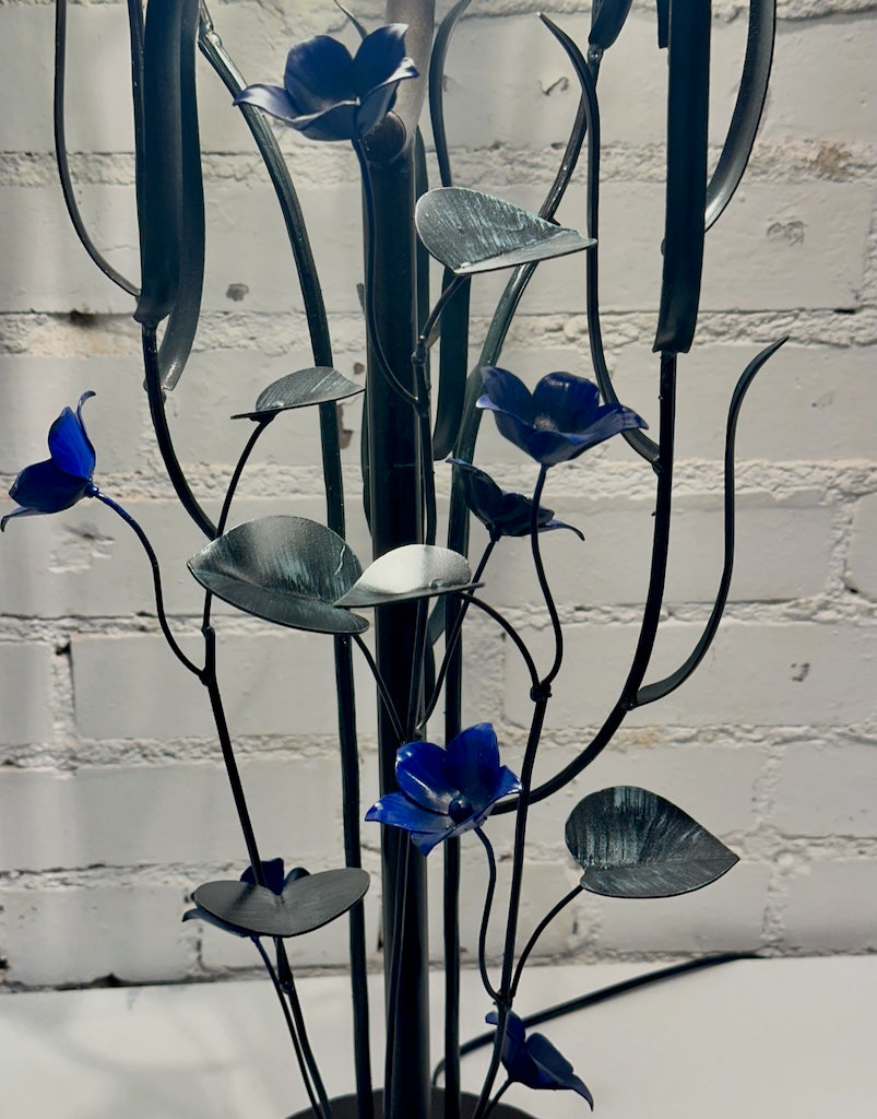 BLUE 5 PETAL WILDFLOWER FIELD STUDY HAND FORGED METAL LAMP