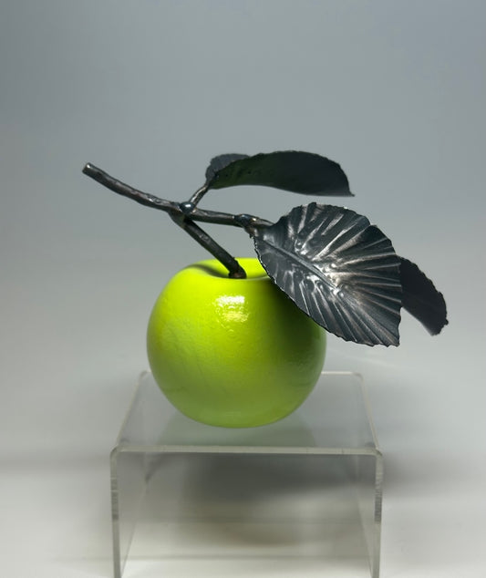 "Small Bright Green Apple" Hand Forged Metal Sculpture