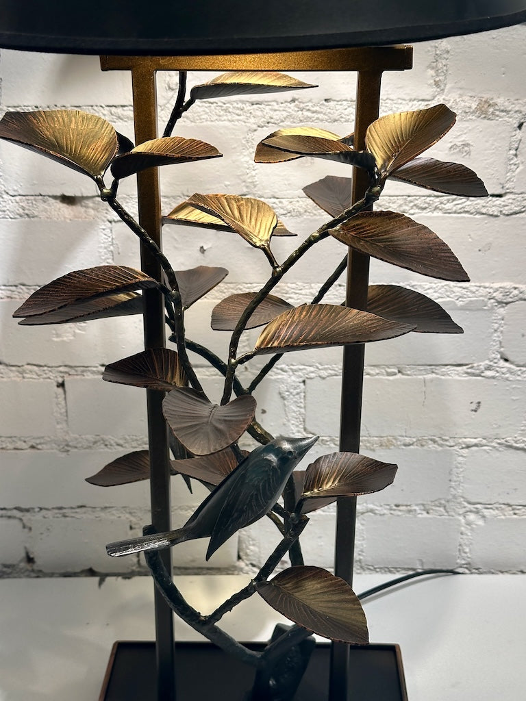 BRONZE LEAF AND WREN HAND FORGED METAL LAMP (Copy)