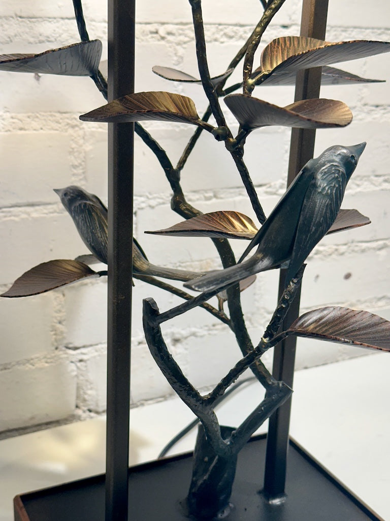 BRONZE LEAF AND WREN HAND FORGED METAL LAMP (Copy)