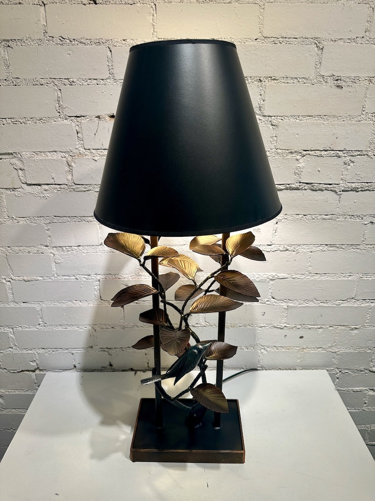 BRONZE LEAF AND WREN HAND FORGED METAL LAMP (Copy)