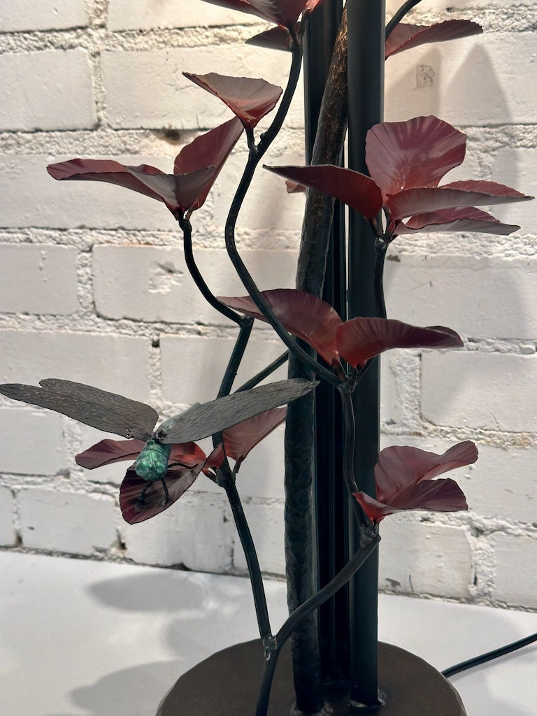 CATTAIL WITH RED LEAVES FIELD STUDY HAND FORGED METAL LAMP