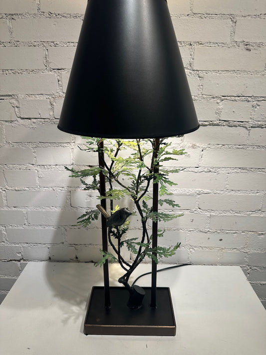 CEDAR LEAF AND WREN HAND FORGED METAL LAMP