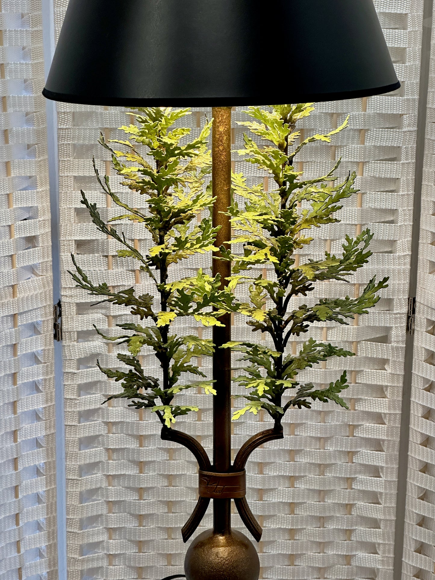 CEDAR LEAF HAND FORGED METAL LAMP