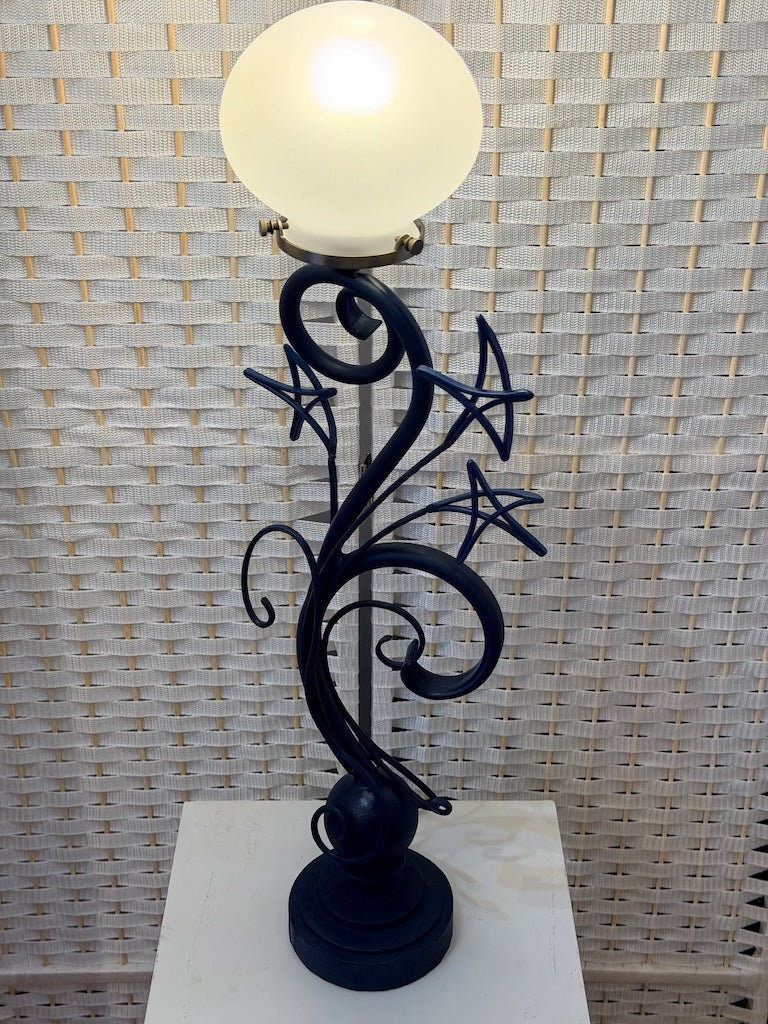 CELESTIAL STARS & SWIRLS HAND FORGED METAL LAMP WITH FROSTED GLOBE