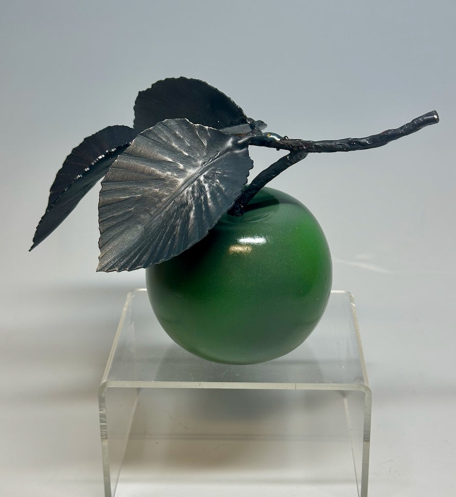 "Small Dark Green Apple" Hand Forged Metal Sculpture