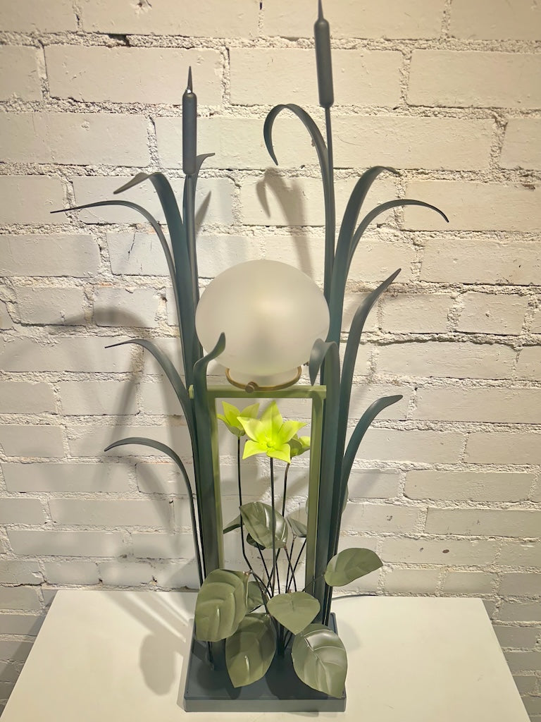 FIELD STUDY LAMP WITH YELLOW BLOOMS AND FROSTED SHADE