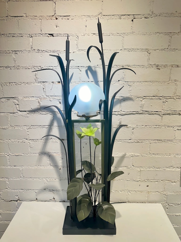 FIELD STUDY LAMP WITH YELLOW BLOOMS AND FROSTED SHADE