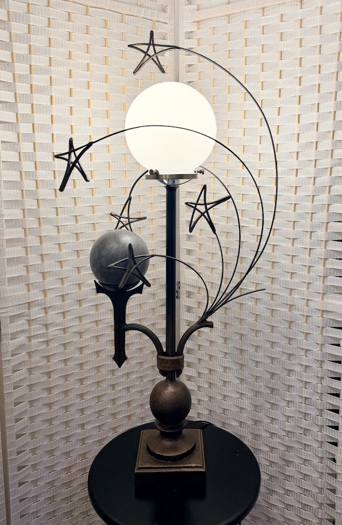 GALAXY HAND FORGED METAL LAMP WITH FROSTED GLOBE