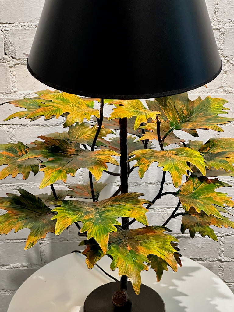 Large Green/Orange Oak Lamp Table Lamp with Black Shade