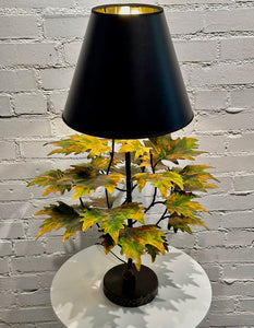 Large Green/Orange Oak Lamp Table Lamp with Black Shade