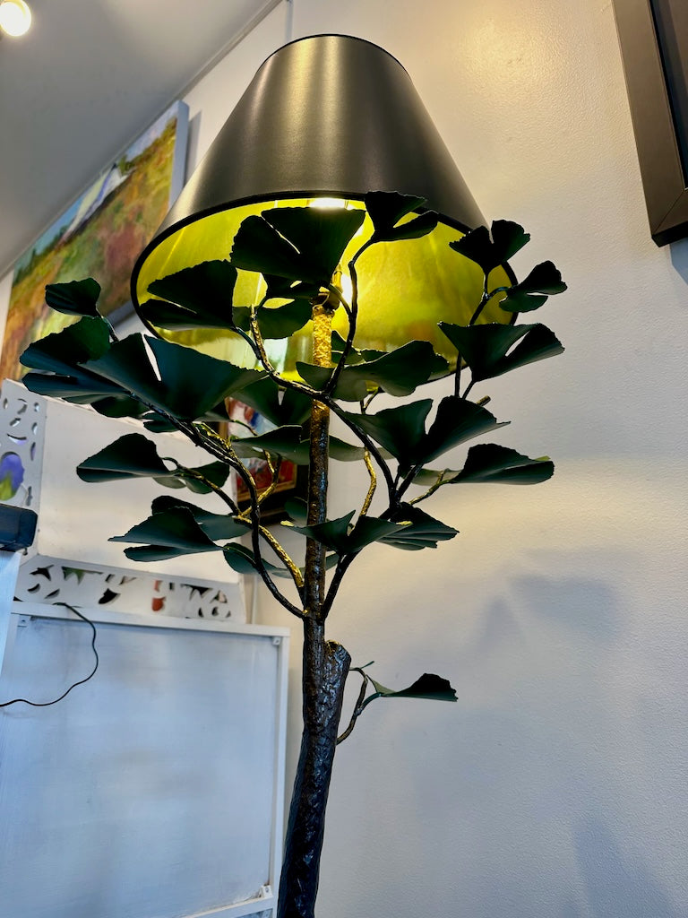 TALL GREEN GINGKO FLOOR LAMP