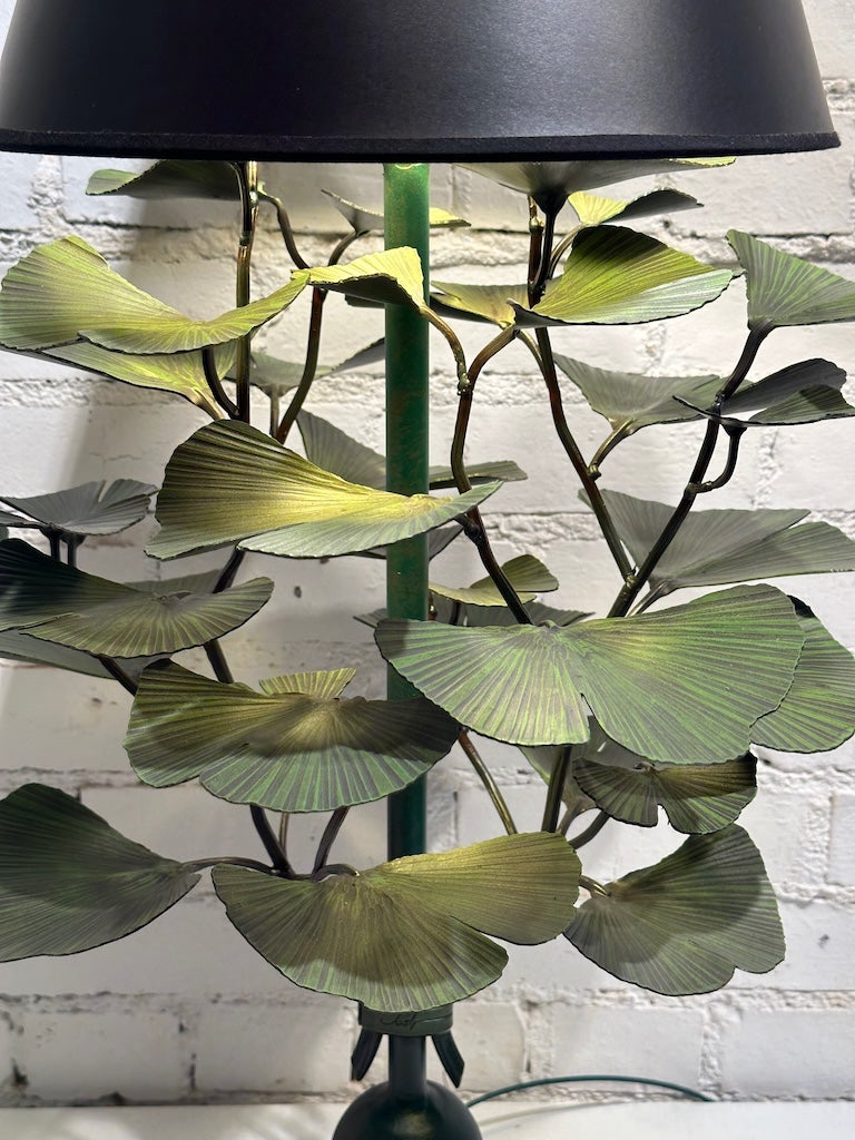 Green Handmade Gingko Table Lamp with Black Shade