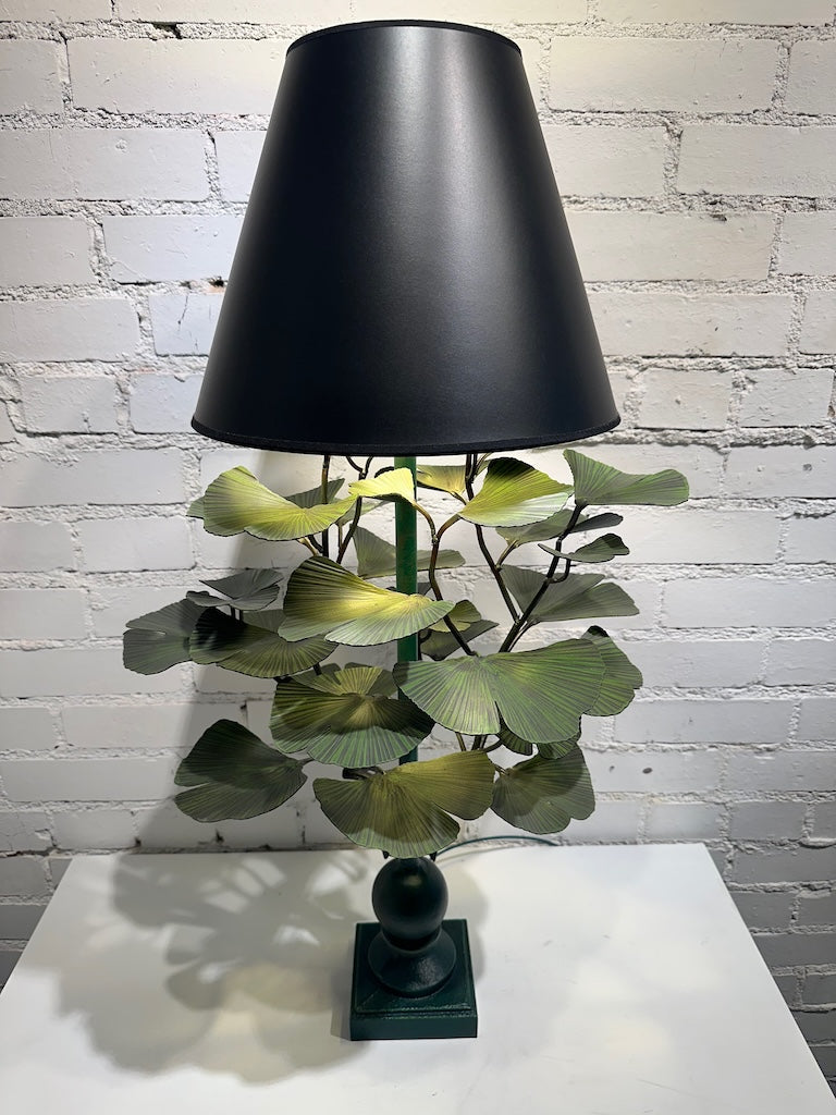 Green Handmade Gingko Table Lamp with Black Shade