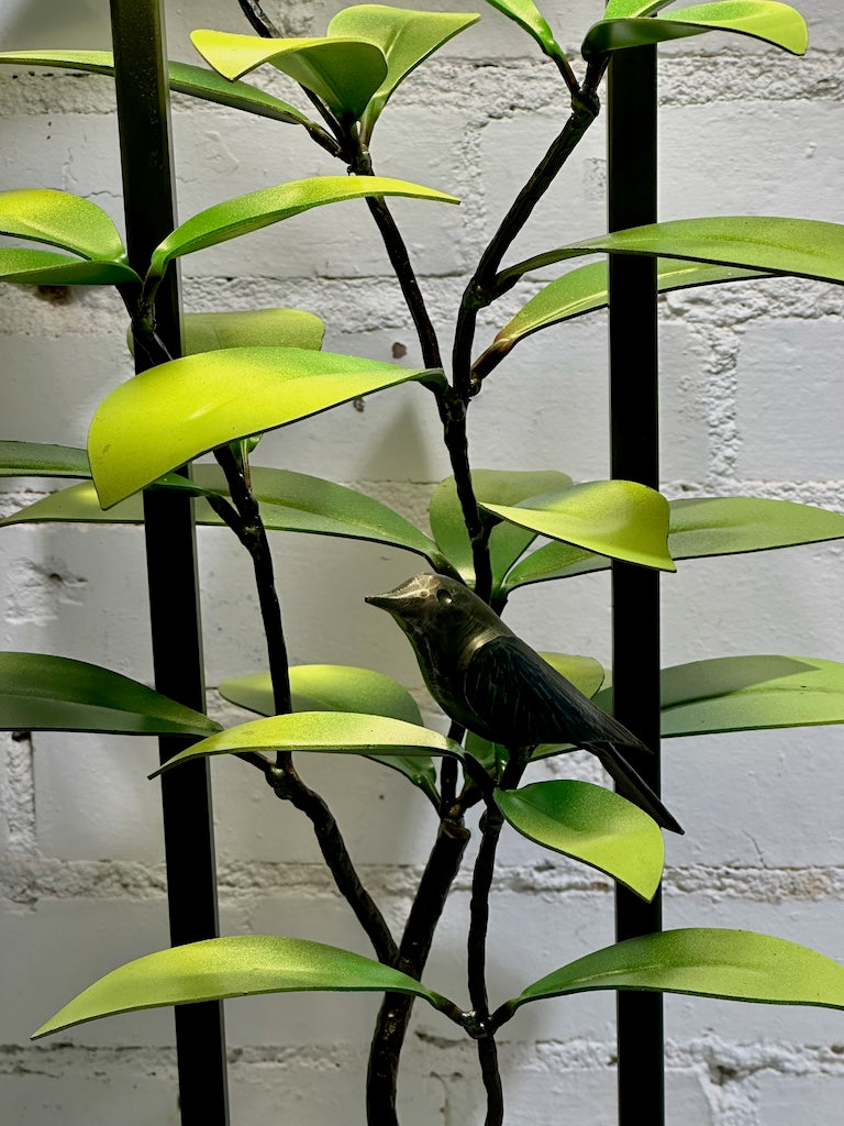 Green Laurel and Wrens Table Lamp with Black Shade