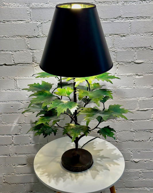 Large Green Oak Lamp Table Lamp with Black Shade