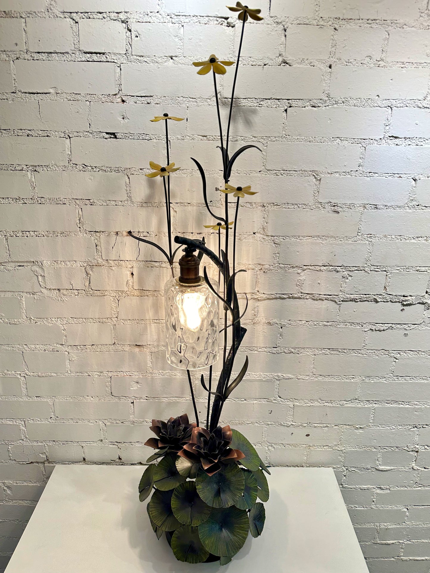 LOTUS WITH YELLOW FLOWER FIELD STUDY TABLE LAMP WITH BLACK SHADE