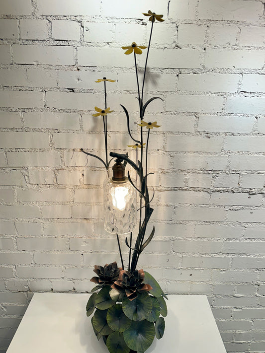 LOTUS WITH YELLOW FLOWER FIELD STUDY TABLE LAMP WITH BLACK SHADE
