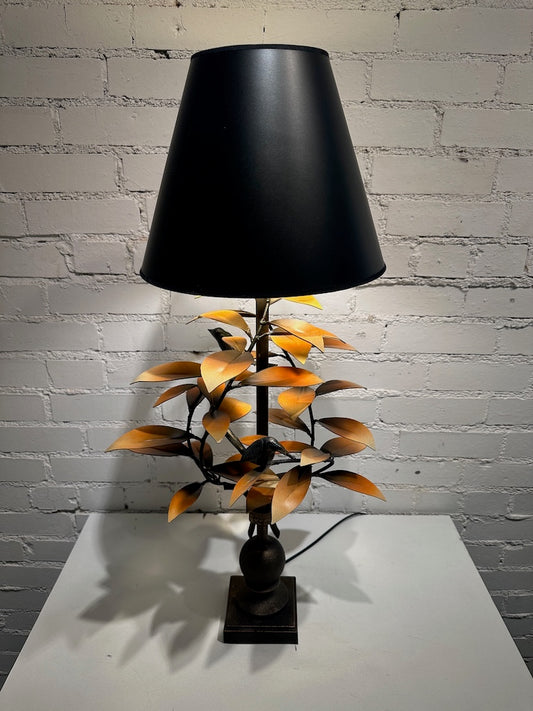 ORANGE/BROWN LAUREL AND WREN HAND FORGED METAL LAMP