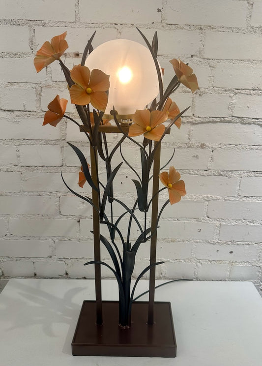 ORANGE BLOOM HAND FORGED LAMP WITH FROSTED SHADE