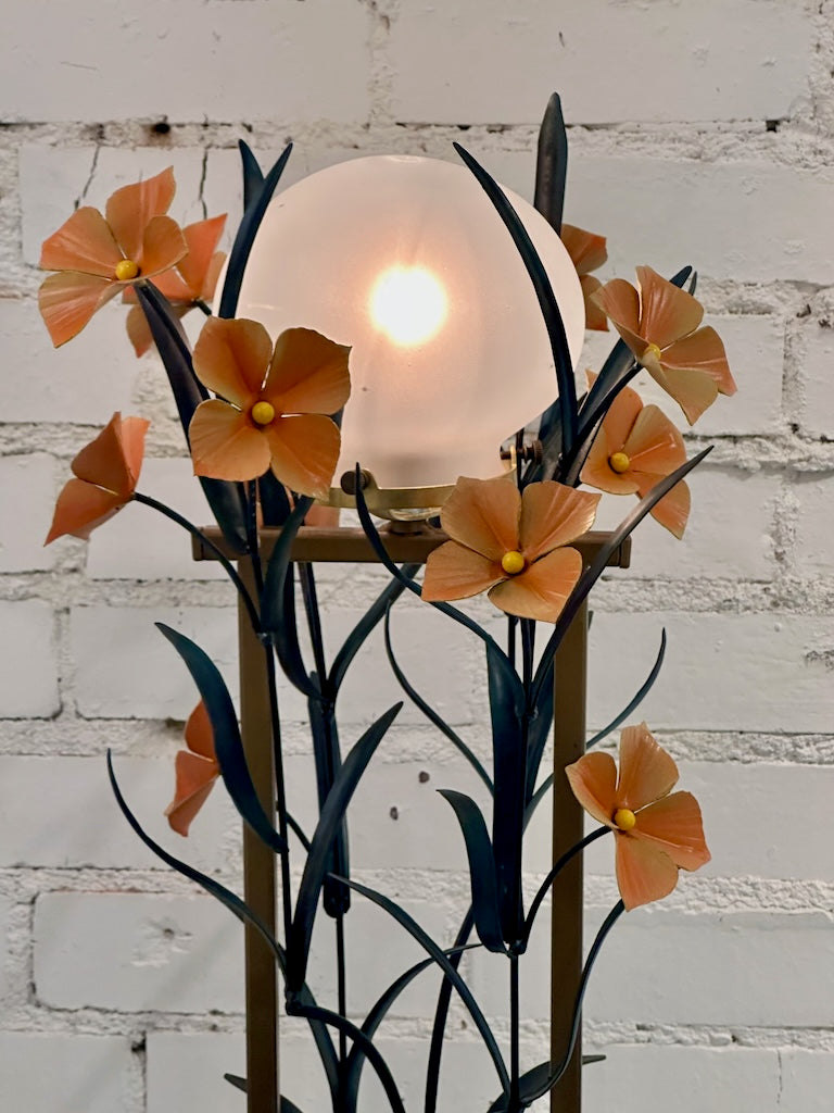 ORANGE BLOOM HAND FORGED LAMP WITH FROSTED SHADE